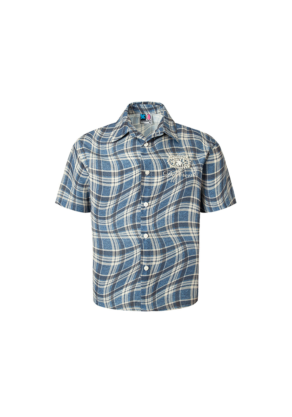 YADcrew丨Denim Textured Distressed Plaid Short Sleeve Shirt - PSYLOS 1, YADcrew丨Denim Textured Distressed Plaid Short Sleeve Shirt, Shirts, YADcrew•JAPAN, PSYLOS 1